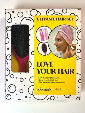 Love Your Hair Set, Detangling Brush, Spa Turban & 5 Hair Ties